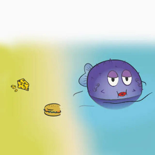 Illustration zur Baderegel: Nicht mit vollem oder leerem Magen baden