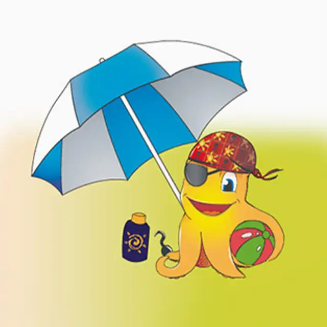 Illustration zur Baderegel: Vor der Sonne schützen