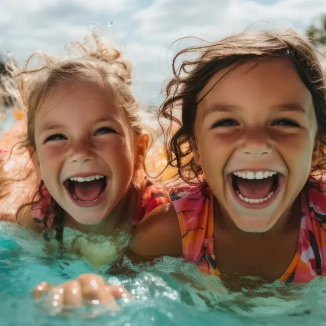 Lachende Kinder im Freibad