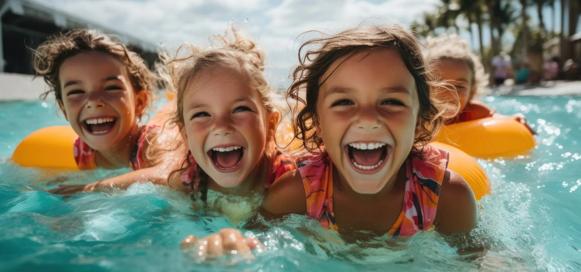 Lachende Kinder im Freibad