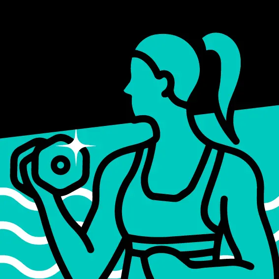 Illustration einer Person mit Hantel am Wasser
